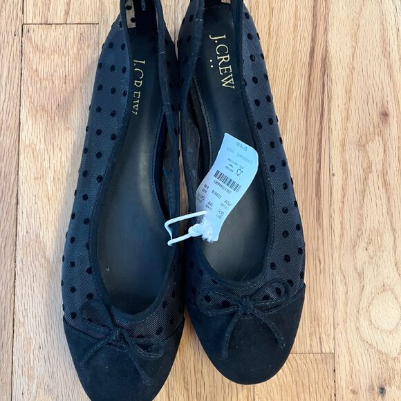 J.Crew Factory Women's Black Mesh Cap Toe Polka Dot Black Ballet Flats Sz 9 - Picture 2 of 3